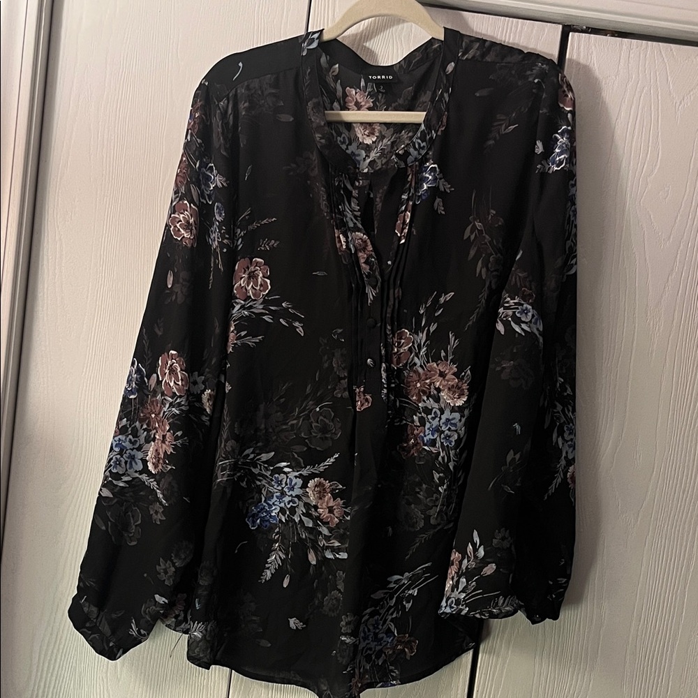 Torrid Black and Blue Floral Blouse